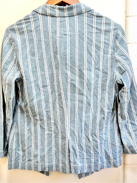 Chico's Blue White Size 1 Medium Striped Blazer Chambray Washable Cotton Stretch - Picture 5 of 12